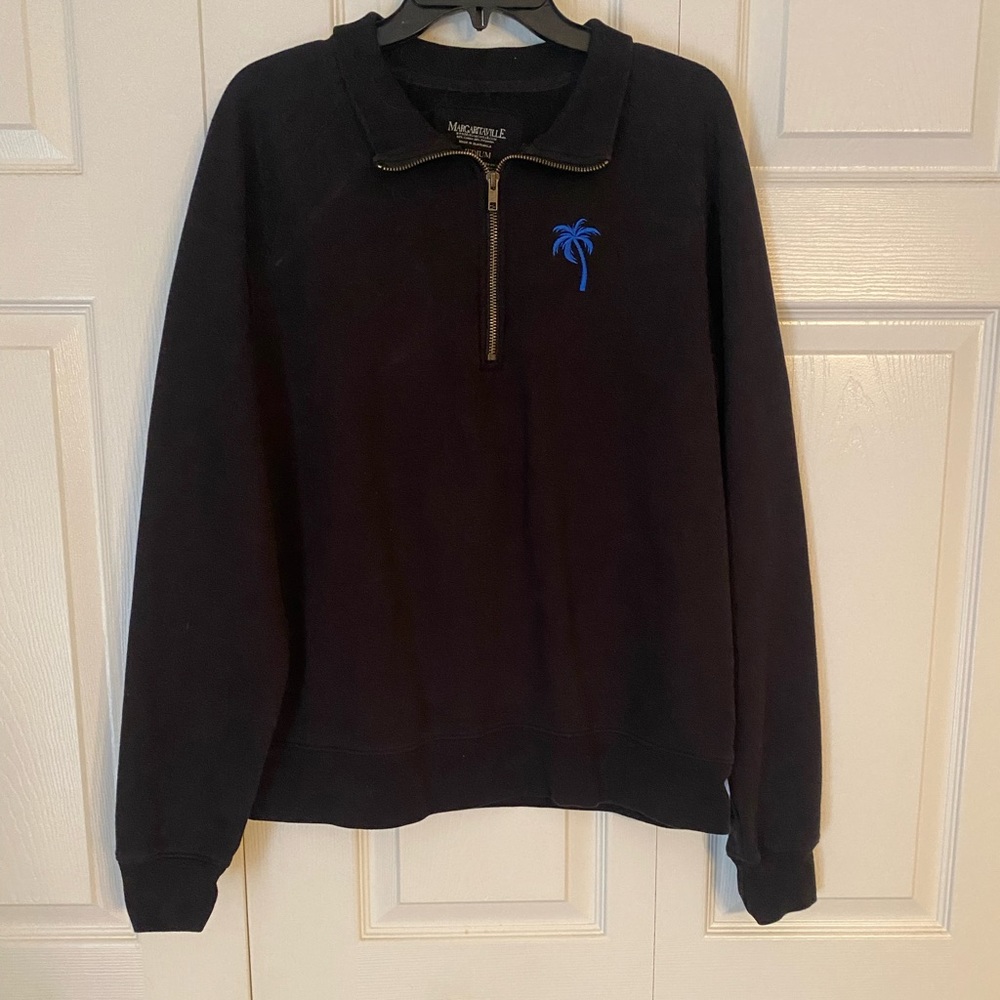 Margaritaville Sweater Unisex Black Quarter Zip Pullover Sweatshirt Palm Tree M